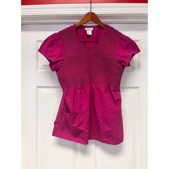 Fresh Scrubs Raspberry Smock Short Sleeve Scrub Top sz Lg - Picture 2 of 5